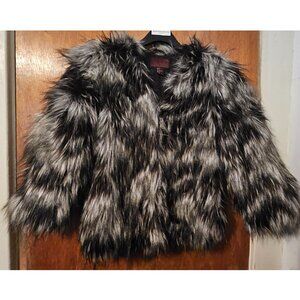 H&M Size 2 Black and White Festival/Rave Style Faux Fox Fur Coat